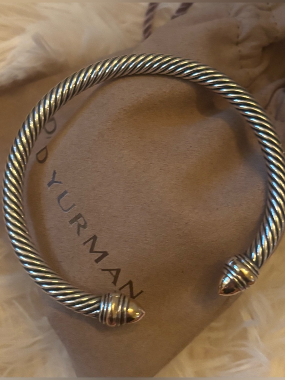 David Yurman Silver Two-Toned Twisted Cable Open Cuff Bracelet